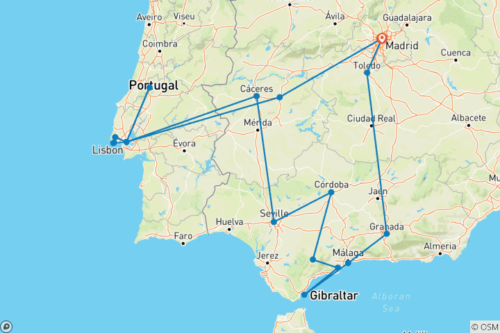 Carte du circuit 9 jours Portugal & Andalousie