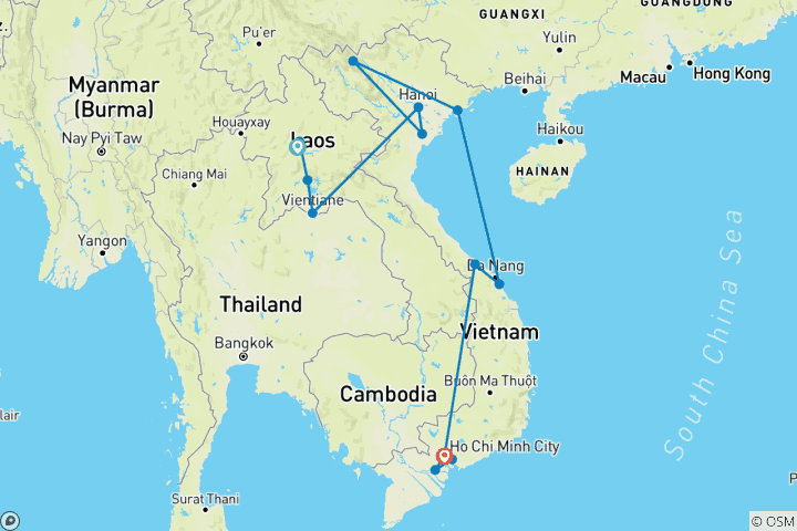 Carte du circuit Circuit de 16 jours au Laos et au Vietnam