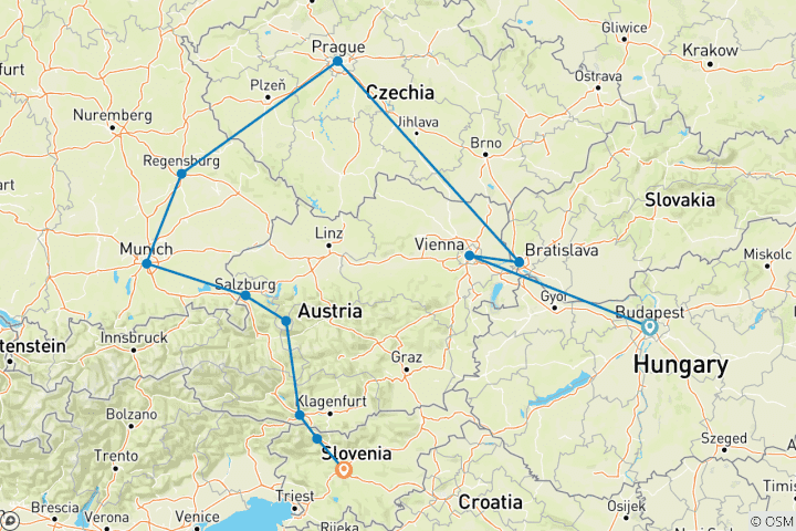 Carte du circuit Privé - Villes impériales d'Europe, 6 pays