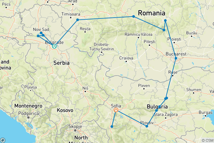 Mapa de Privado - lo mejor de Serbia, Rumanía y Bulgaria