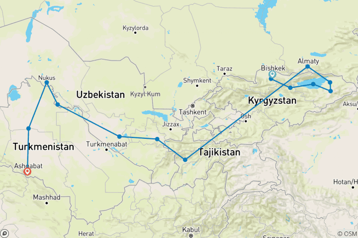 Map of The Five Stans of The Silk Road