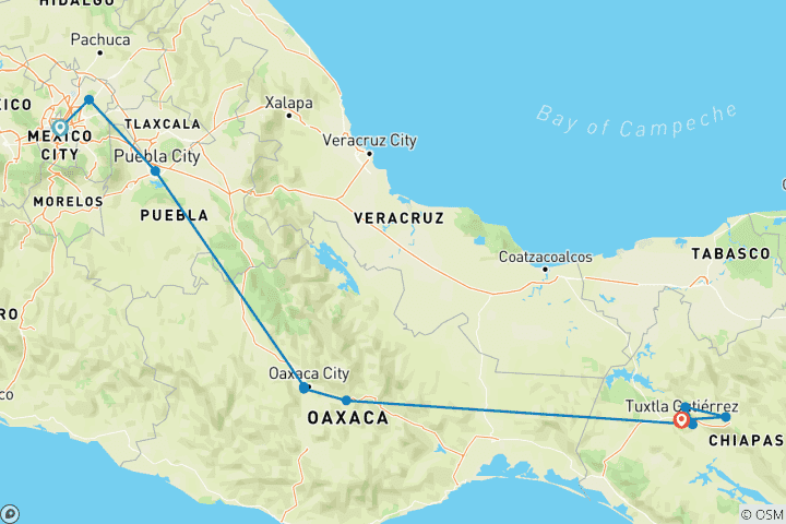 Carte du circuit Circuit au Chiapas : un voyage fascinant de Mexico à San Cristobal