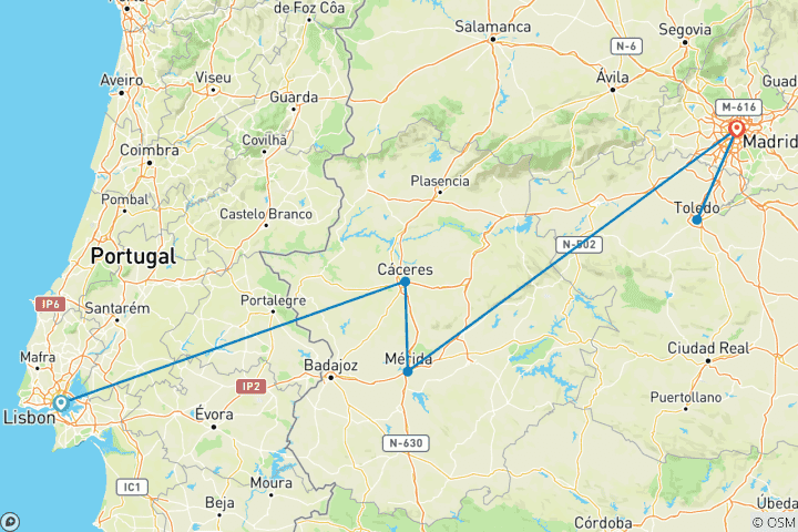 Map of Madrid ab Lissabon - 5 Tage
