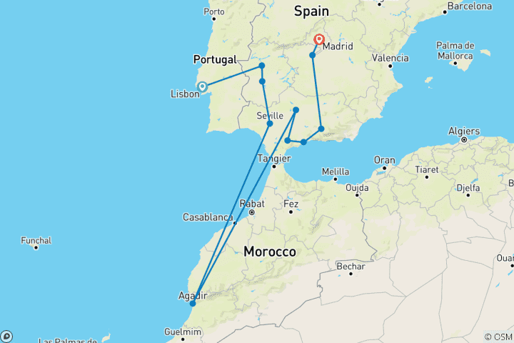 Map of From Lisbon 6-Day Andalucia & Madrid