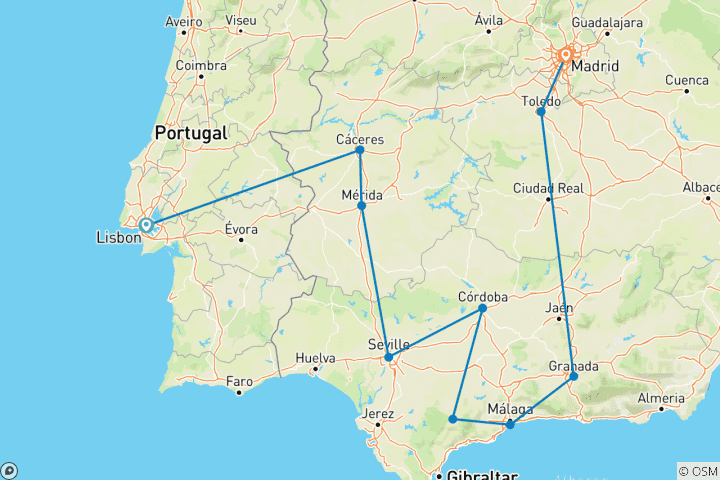Map of From Lisbon 6-Day Andalucia & Madrid