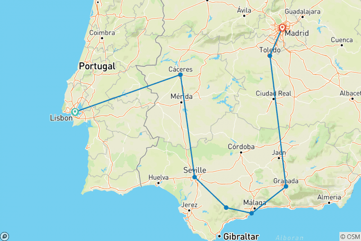 Map of Andalucia & Madrid (8 destinations)