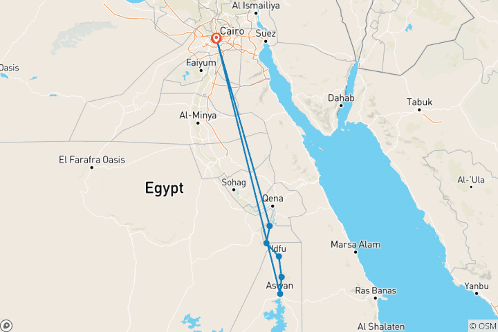 Map of Egypt- Cairo, Aswan Kom Ombo,Edfu,Esna, Luxor -  11 days