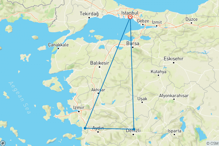 Kaart van 2-daagse tour Efeze Pamukkale