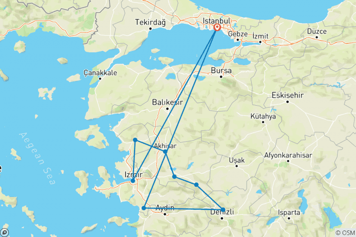 Karte von Sieben Kirchen der Türkei Tour: Offenbarung (5 Tage)