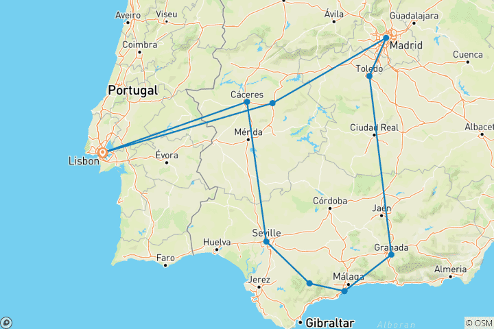 Carte du circuit Andalousie et Madrid - 10 destinations