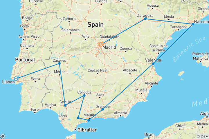 Map of From Lisbon 9-Day Andalucia & Mediterranean Coast