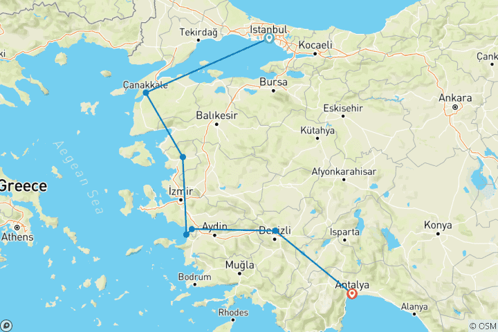 Map of Pearl's of Turkey-8 Days