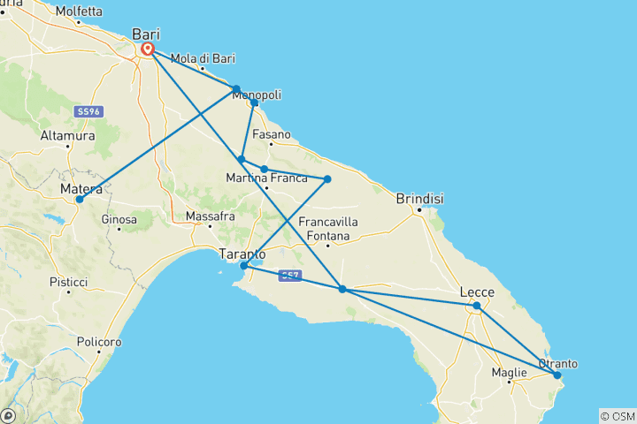 Map of Puglia and Basilicata: Private Journey Through Apulia’s History, Flavors, and Relaxation.