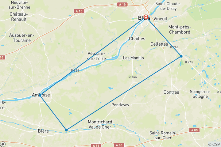 Carte du circuit Cyclisme dans les châteaux de la Loire - Court surclassé