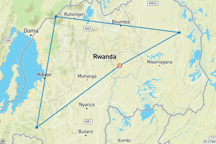 Map of 7 Days Flying Rwanda Gorilla Safari and Wildlife Tours