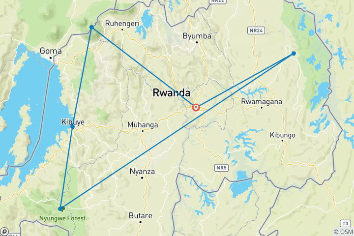 Map of 9 Days Rwanda Luxury Tour with Gorilla Trekking Experience