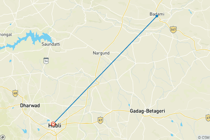 Map of Hubli to Badami, Aihole, Pattadakal & Anshi National Park Tour