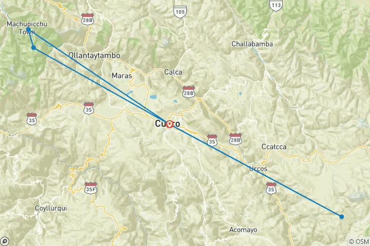 Carte du circuit Premium 4 jours - Cusco & Rainbow Mountain tour