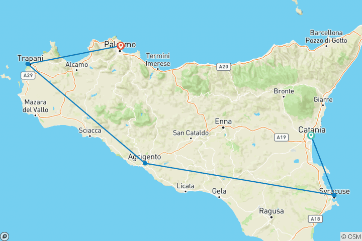 Carte du circuit Découvrez la Sicile du Sud