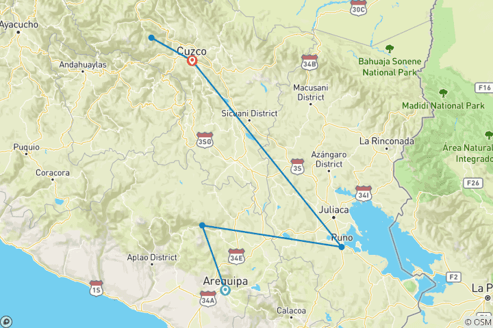 Mapa de Premium 8 días - Arequipa y Puno y Cusco tour