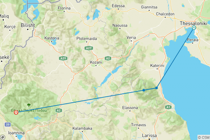 Carte du circuit Trek dans le nord de la Grèce