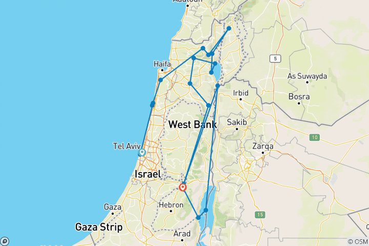 Karte von Israel Luxusreise - 12 Tage