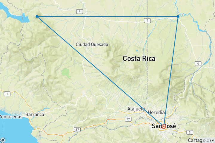 Carte du circuit Observation des oiseaux au Costa Rica