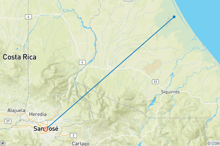 Carte du circuit Expédition dans la jungle de Tortuguero, court séjour