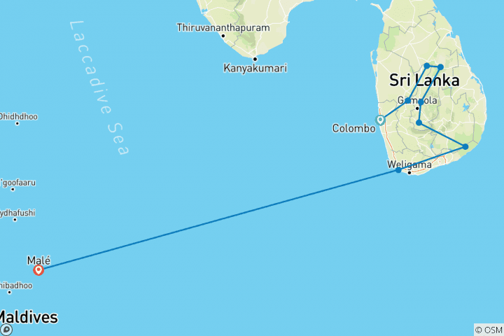 Mapa de Circuito de lujo por Sri Lanka y Maldivas