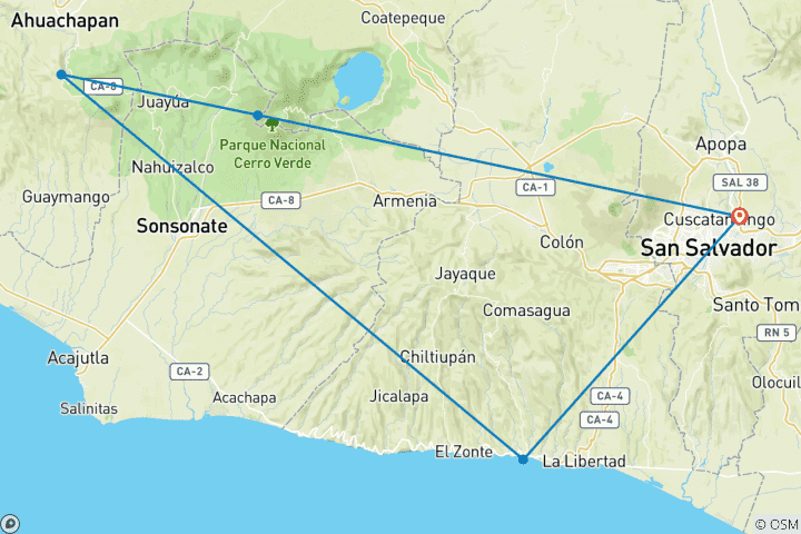 Carte du circuit Programme d'aventure en El Salvador