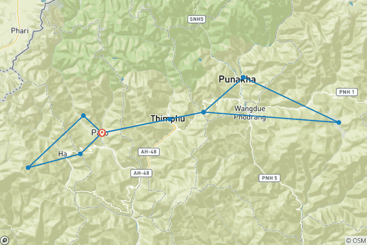 Mapa de Explora las aldeas remotas de Bután