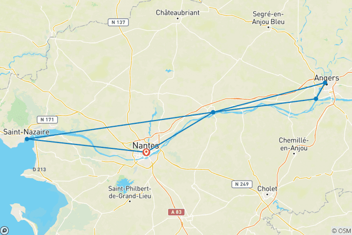 Carte du circuit La vallée de la Loire, un héritage royal (croisière de port à port) (7 destinations)