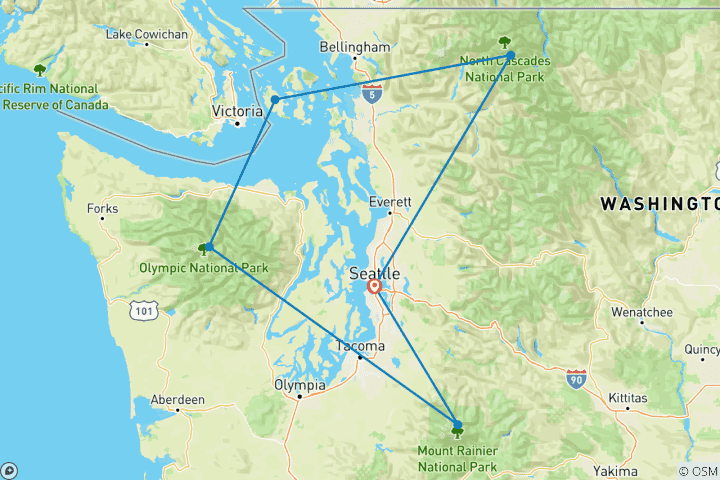 Map of USA – Best of WA – North Cascades Olympic Mount Rainier National Parks