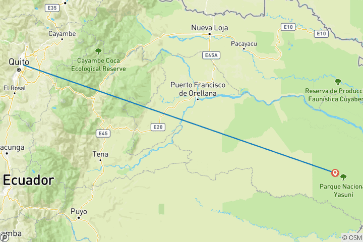 Mapa de Amazonas campamento y kayak descubre Yasuni 5 días