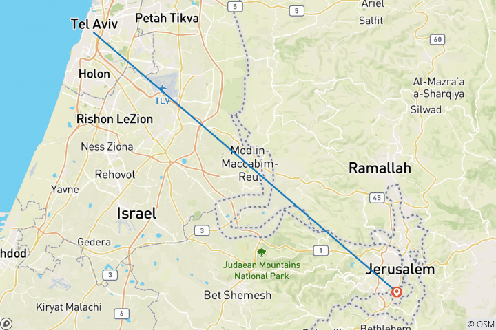 Carte du circuit Expérience Tel Aviv et Jérusalem 4J/3N