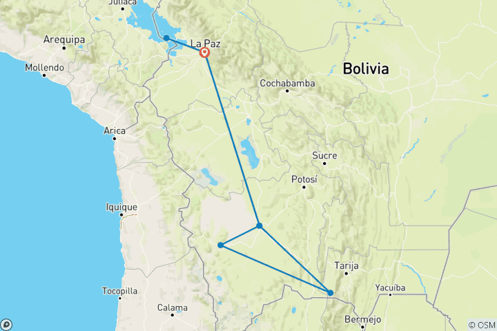 Carte du circuit Aventure en Bolivie 14J/13N