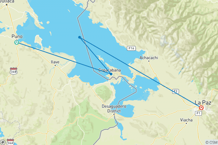 Carte du circuit Expérience en catamaran sur le lac Titicaca et l'île del Sol - 4J/3N (de Puno à La Paz)