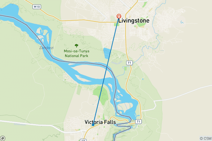 Map of Victoria Falls & Chobe Xtreme Adventure 5D/4N (from Livingstone)