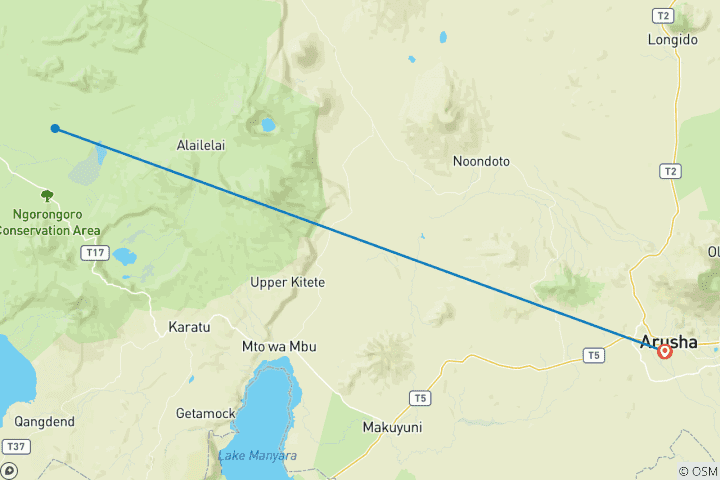 Map of The Ultimate Private Tour Adventure: Day trip Ngorongoro Crater from Arusha.