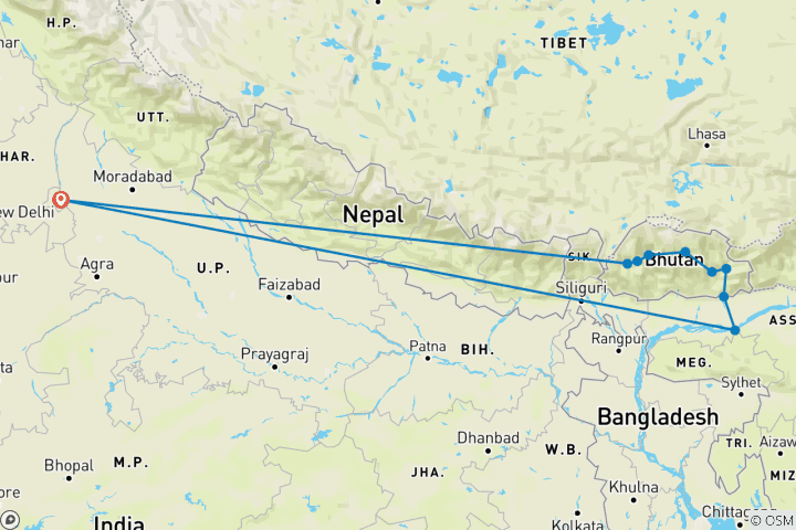 Map of Himalayas Adventure - 14 days