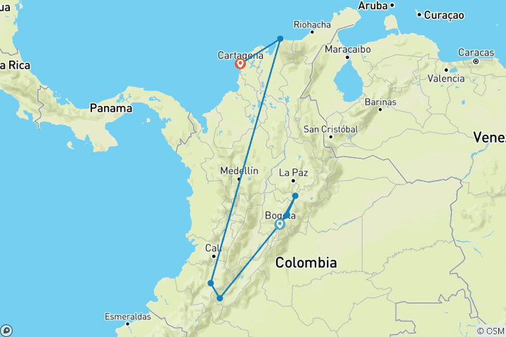 Map of San Agustín - 16 days adventure trip