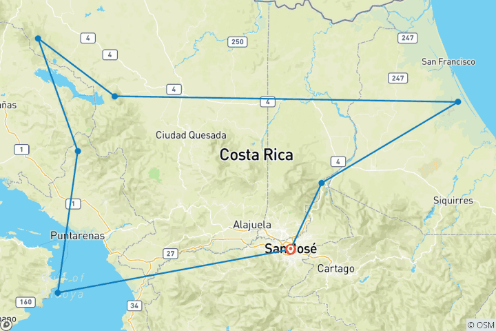 Mapa de Tortuguero - Viaje de aventura de 14 días