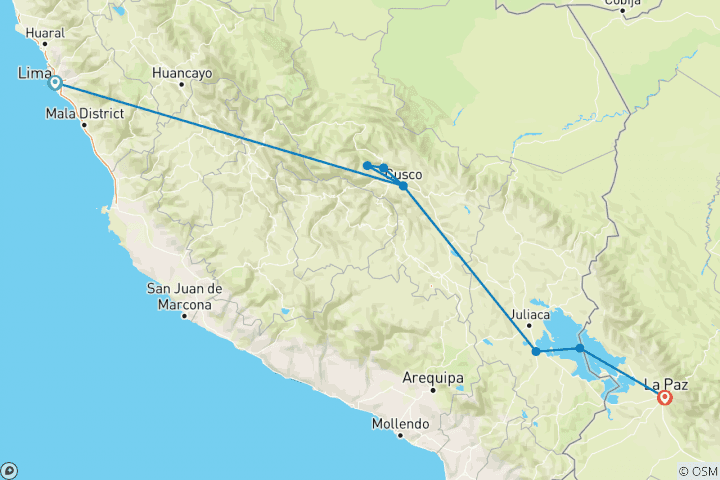 Mapa de El espíritu de Inti - Viaje de aventura de 15 días