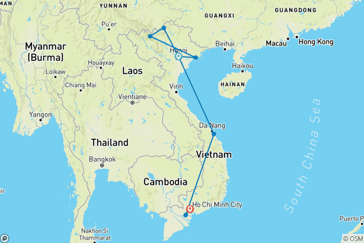 Carte du circuit Sapa - 16 jours de voyage