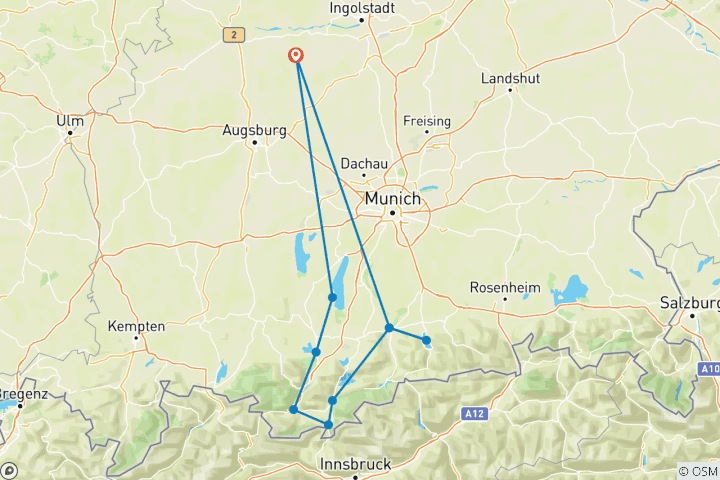Map of Bavarian Lakes Tour - Leisurely to the Munich Lakes 8 Days
