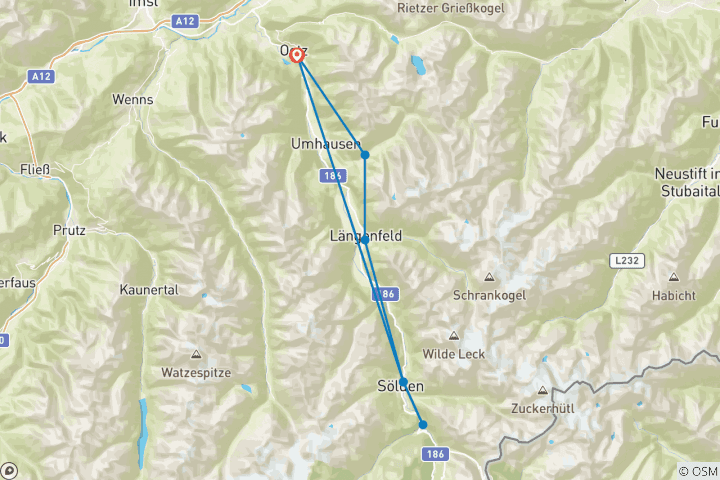 Karte von Tirol  -Ötztaler Urweg – Zu den versteckten Naturjuwelen im Ötztal (8 Tage)
