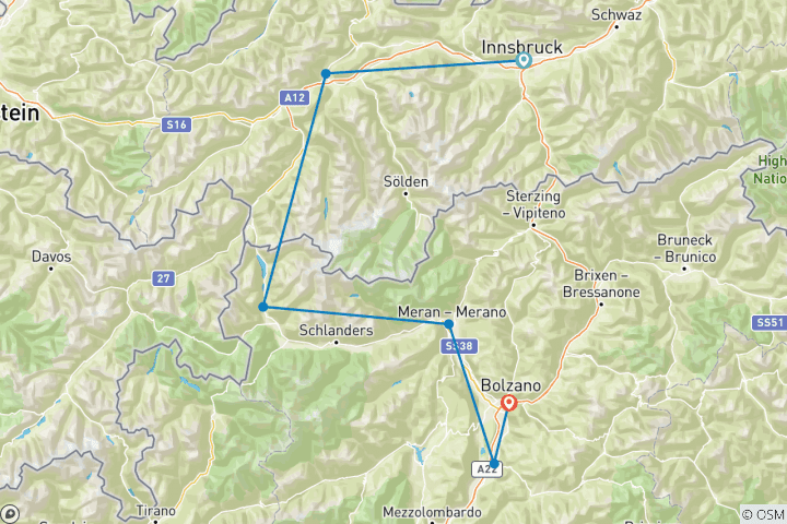 Karte von Etsch-Radweg: Innsbruck - Bozen (8 Tage)