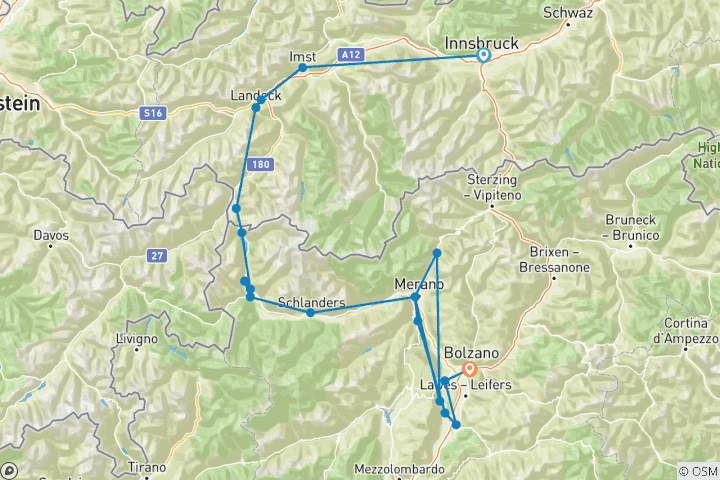 Karte von Etsch-Radweg: Innsbruck - Bozen (8 Tage)