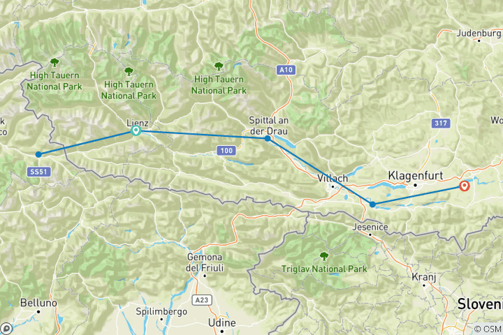 Karte von Drauradweg - von Lienz an den Klopeiner See - Sportlich 6 Tage (6 Tage)