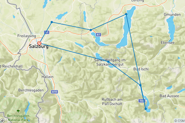 Carte du circuit Circuit des dix lacs 8 jours Le monde des lacs du Salzkammergut (8 jours)